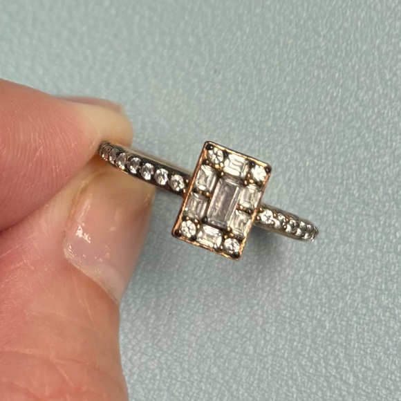 Pandora Timeless Sparkling Square Halo Ring sz 5 Gorgeous 💍 Gold Plated - Picture 6 of 8